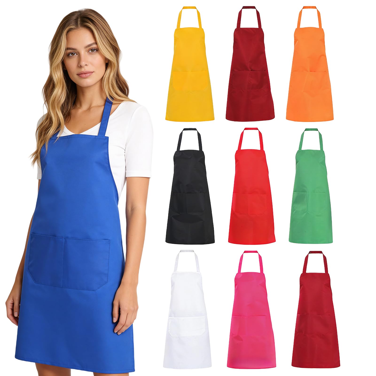 PORFOYO 10 Pezzi Grembiule Da Cucina: Grembiule Impermeabile Con 1 Tasche, Grembiuli Cucina Regolabile per Donna Uomo, Grembiuli per Barbecue, Bar, Ristorante, Giardino, Pittur (Multicolore)
