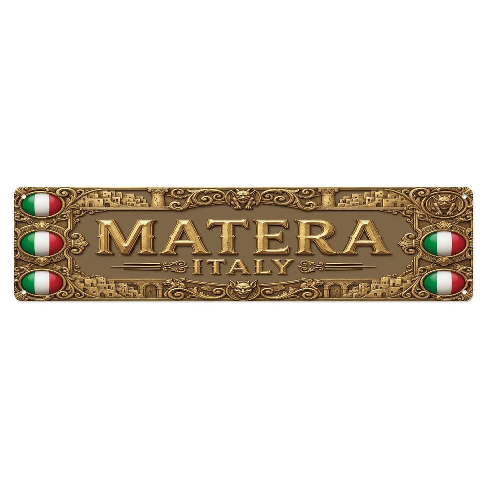 Vintage Matera Italy Flag Pattern Metal Tin Sign
