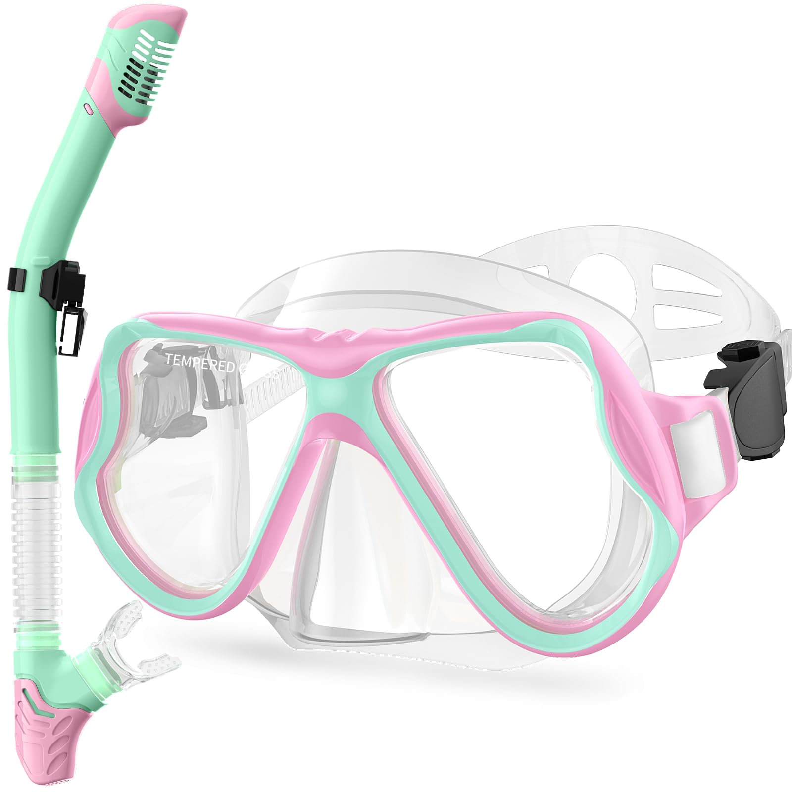 Greatever Dry Snorkel Set,Panoramic Wide View,Anti-Fog Scuba Diving Mask,Professional Snorkeling Gear