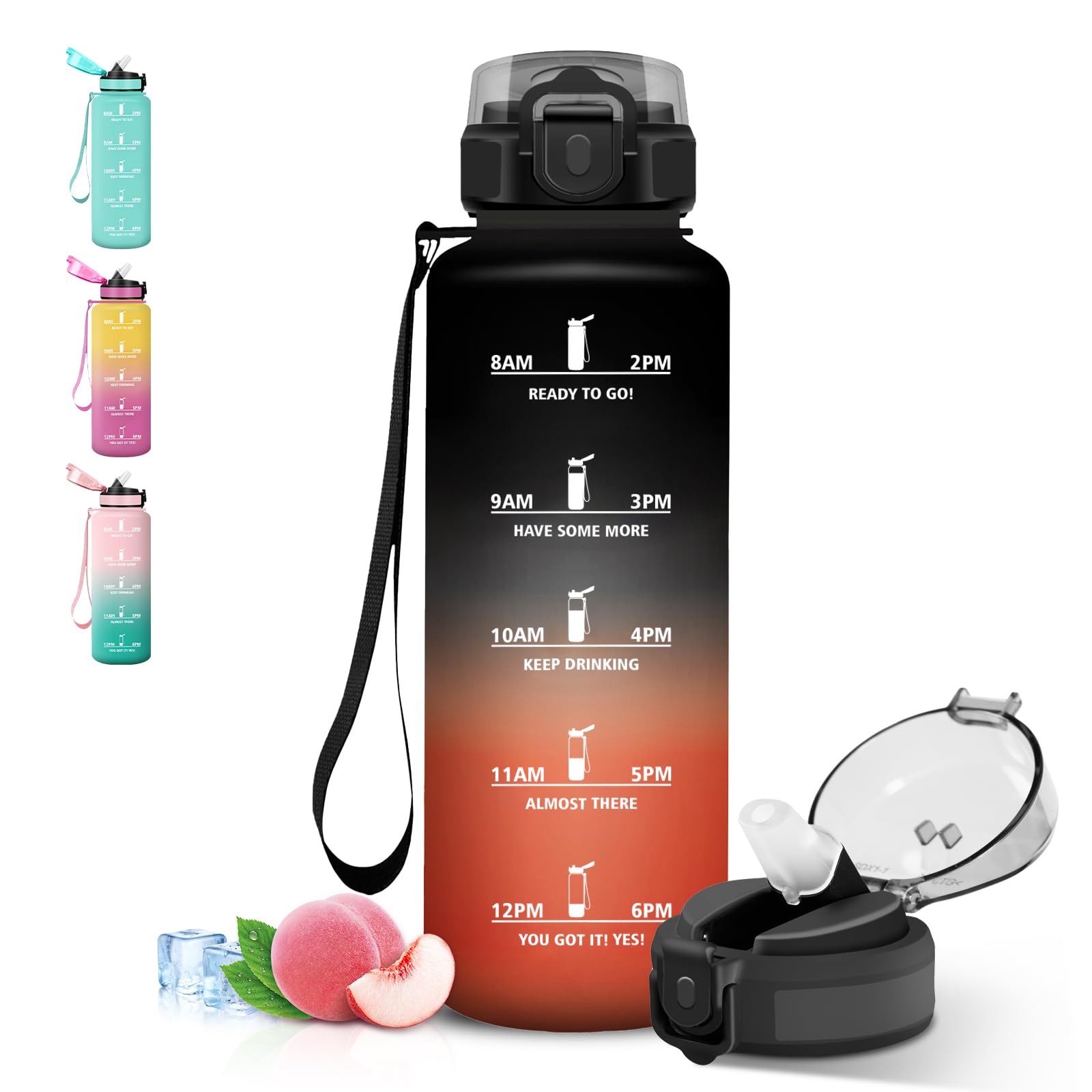 Grsta Borraccia 1,5 litri, Borracce con Cannuccia, Senza Perdite, Borraccia Palestra con Indicatore del Tempo, Bottiglia Motivazionale per Fitness, Ufficio Corsa