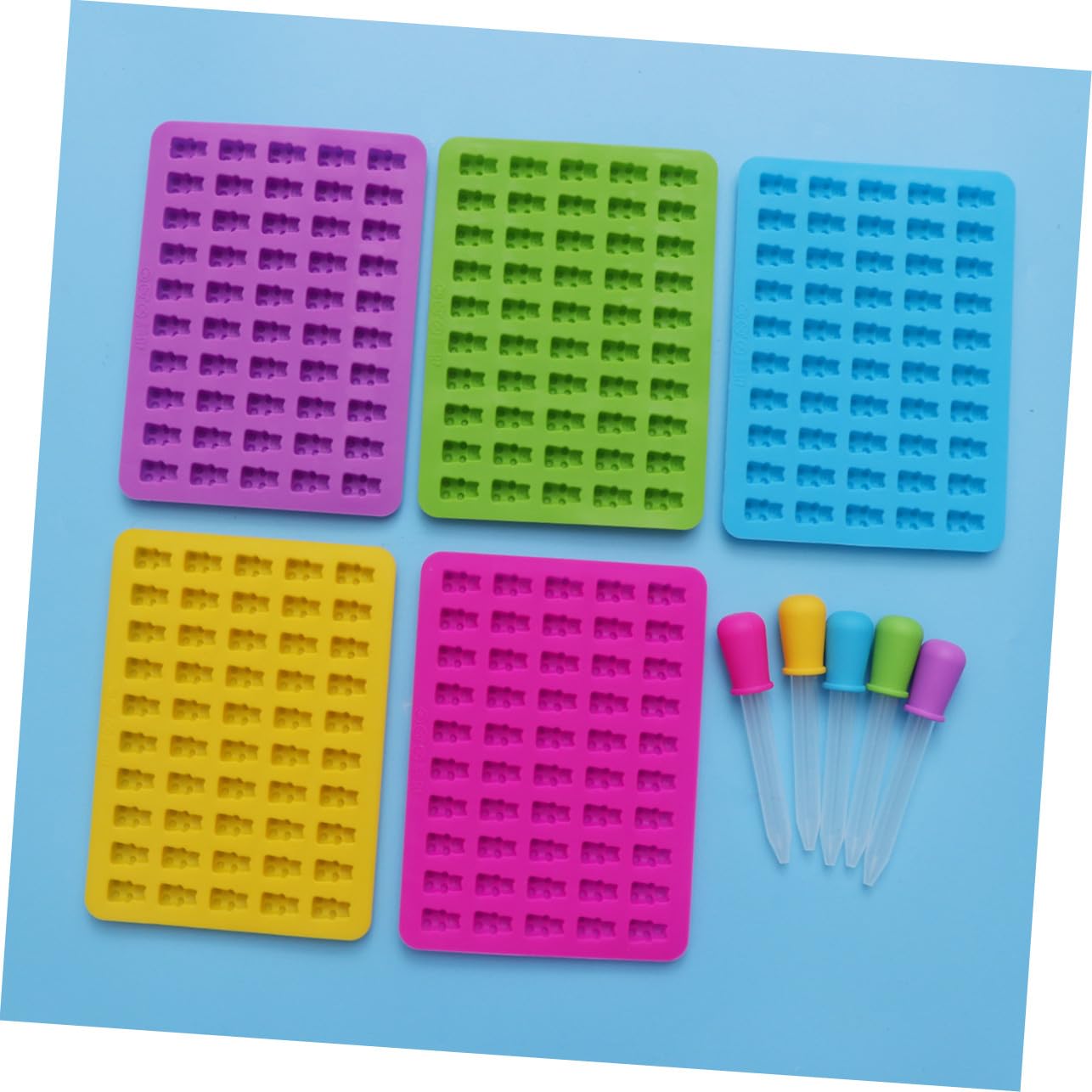 5sets Stampo Forma di Orso in Silicone per Cioccolatini e Caramelle con Contagocce per Dolcetti Azzurro Verde Rosa Giallo