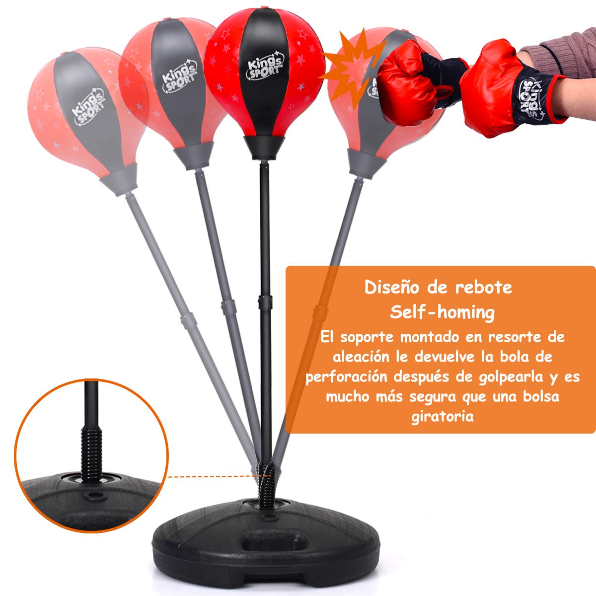 COSTWAY Saco de Boxeo para Niños Juego de Boxeo Altura Ajustable 81 – 123 cm con Guantes de Boxeo y Bomba Manual, Set de Boxeo para Niños y Jóvenes