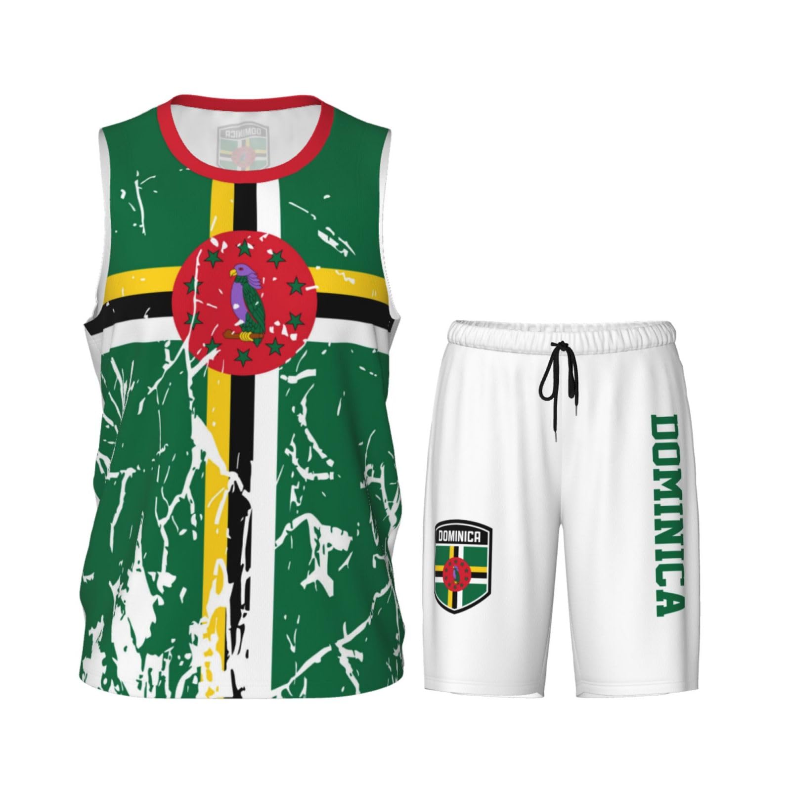 Dominica Flag Grain (2) Basketball Jersey Uniform Suit for Men Women Adults Training Athletic Set