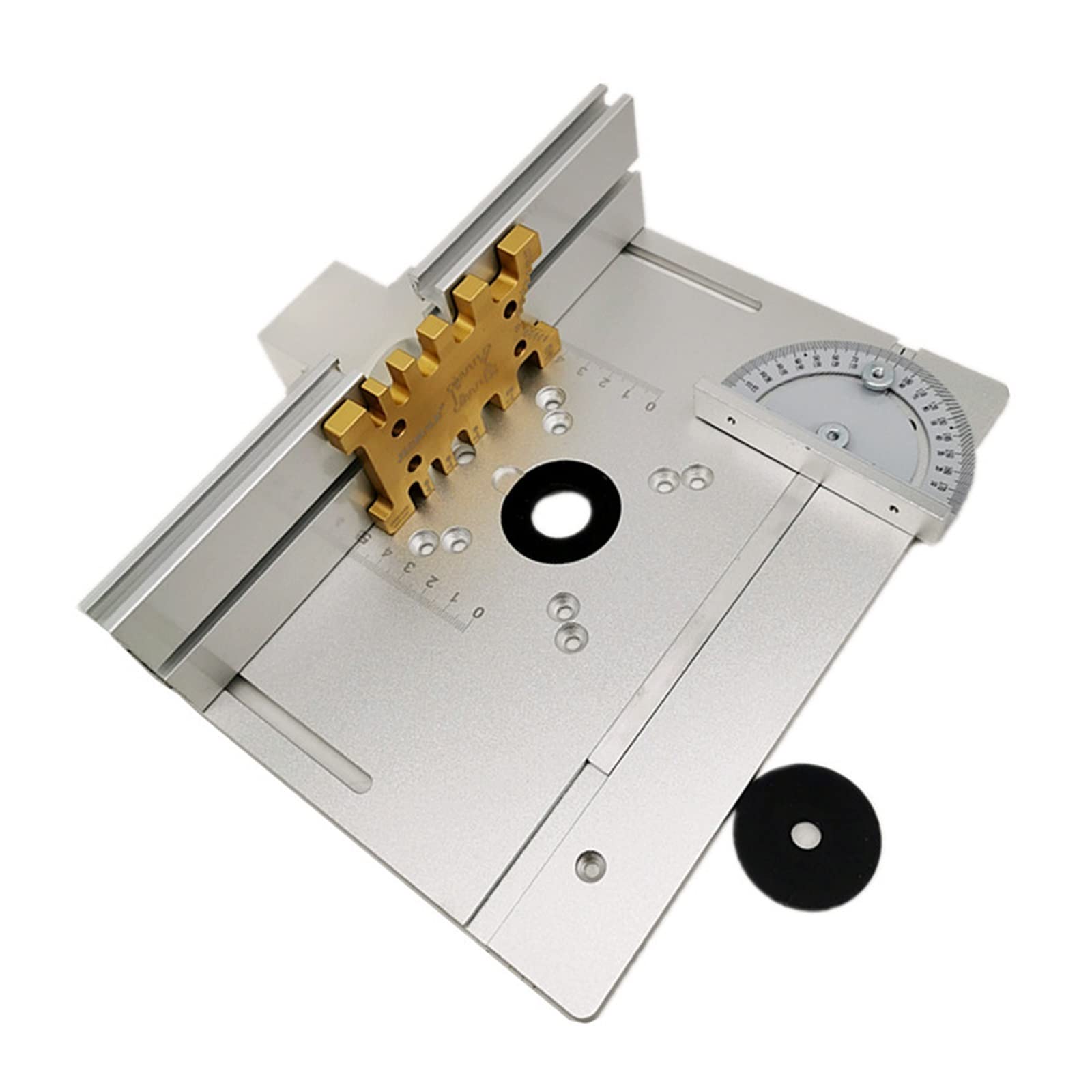 Upgrade Aluminium Router Table Insert Plate W/Miter Gauge and Tenon Gauge and Fence for WorkBenches Wood Router Trimmer(4P- Silver)