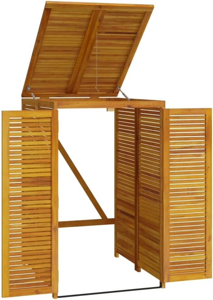 Single Garbage Bin Shed Solid Acacia Wood 27.6"x35"x46.1" Outdoor Trash Can Enclosure with Lockable Doors and Easy Assembly for Backyard Waste Container Storage