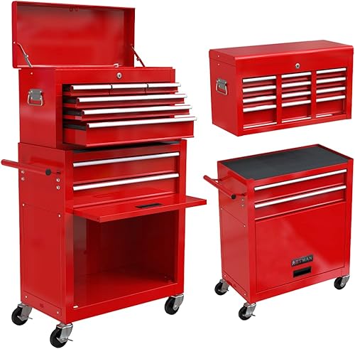 Caja de herramientas de 8 cajones de alta capacidad con ruedas y cajones, caja de herramientas con cerradura, armario de herramientas extraíble para