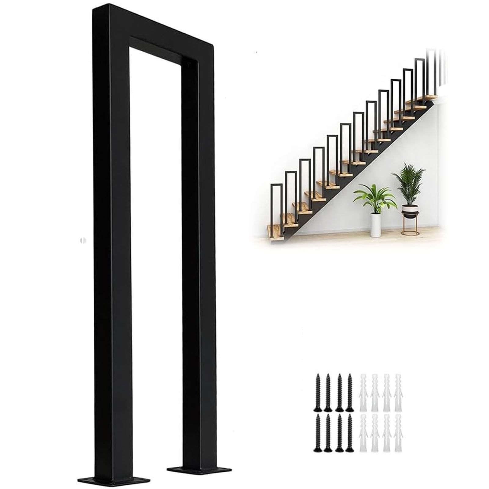 Garde-corps en fer forgé antidérapant pour escalier en U à montage latéral robuste