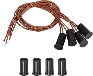 PATIKIL Magnetic Reed Switch, 4 Pack NC Ring Alarm Contact Sensor Wired Recessed Door Sensor Window Contact Switch for Alarm System, Brown