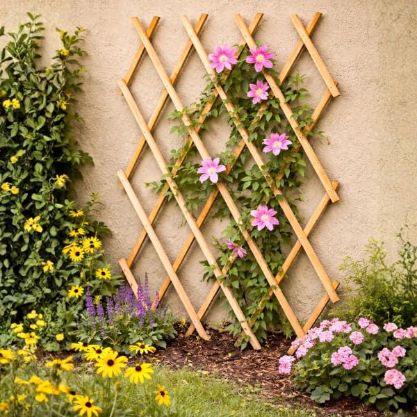 Garden Mile Expanding Trellis Panels 6ft x 1ft Wooden Garden Trellis For Climbing Plants Heavy Duty Outdoor Climbing Plant Support Plant Climber Frame Ideal For Fence Wall Shed