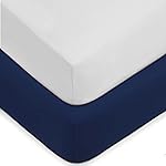 American Baby Company 2 Pack Fitted Crib Sheets 28 x 52, 100% Polyester Ultra Soft Microfiber, White/Navy, for Boys and Girls, Fits Crib and Toddler Bed Mattresses
