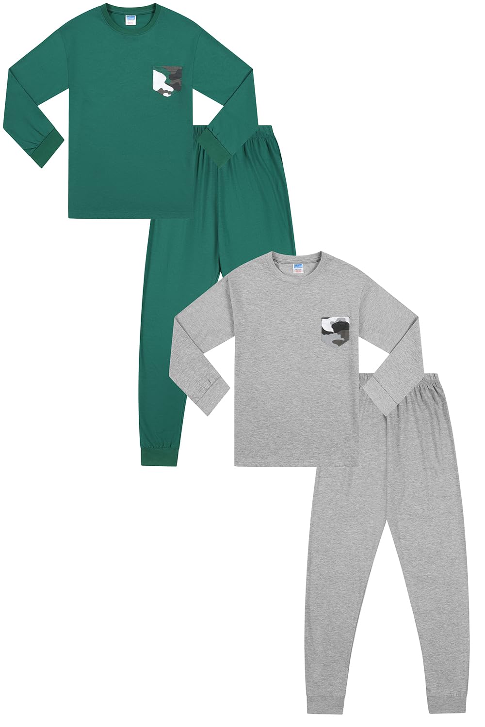 Thepyjamafactory Boys Multicolor Camouflage Long Green Grey 2 Pack Pyjamas Pjs For Kids (12-13 Years)