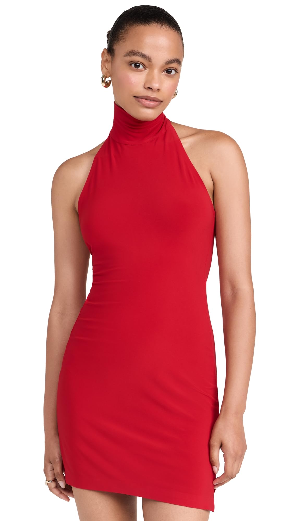 Norma Kamali Women's Haltered Turtle Side Slit Mini Dress, Tiger Red, S