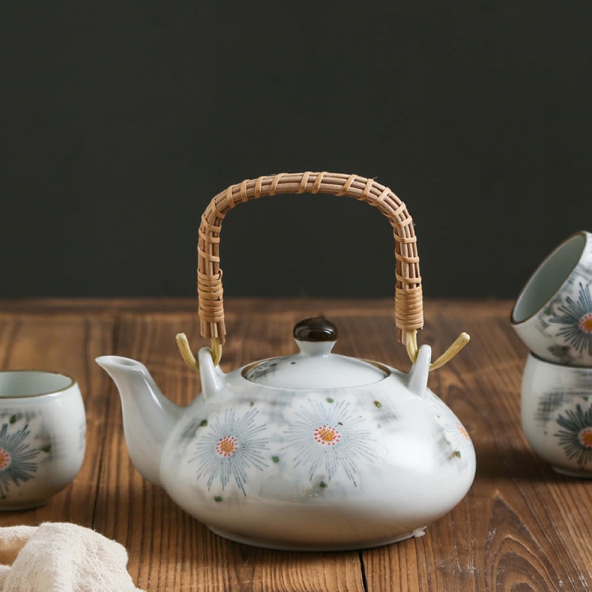 Juego de Té de Cerámica Pintado a Mano, Tetera Elegante