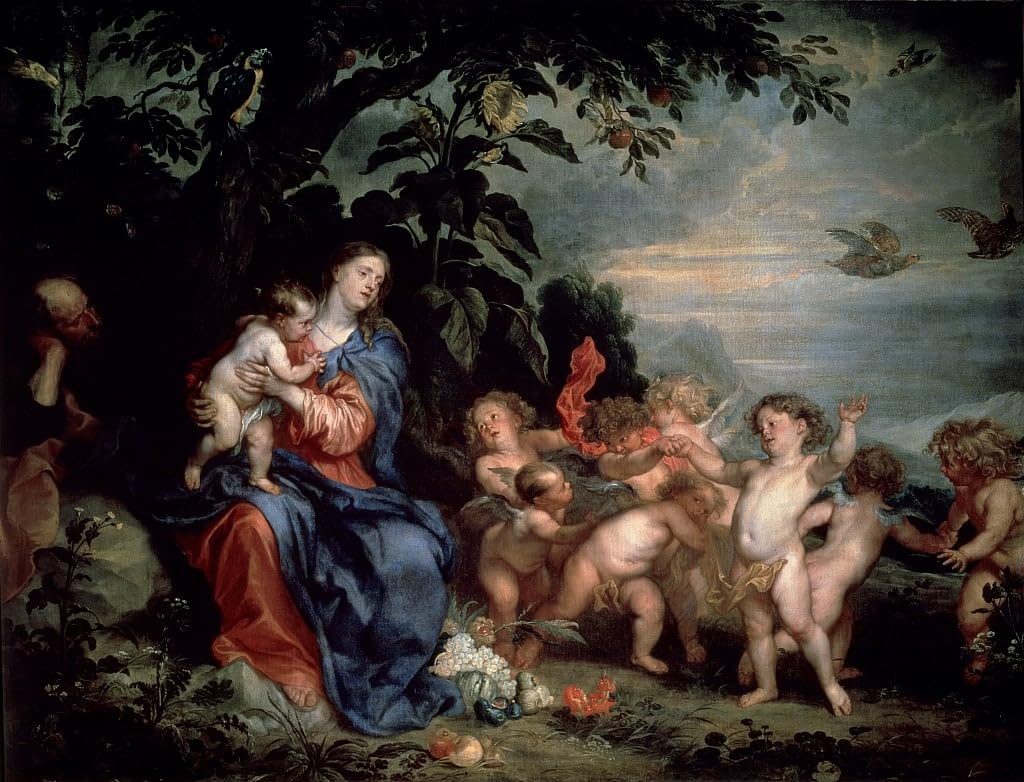 Lienzo Virgen con perdices Van Dyck cuadro clásico de 60x90cm para decoración 5