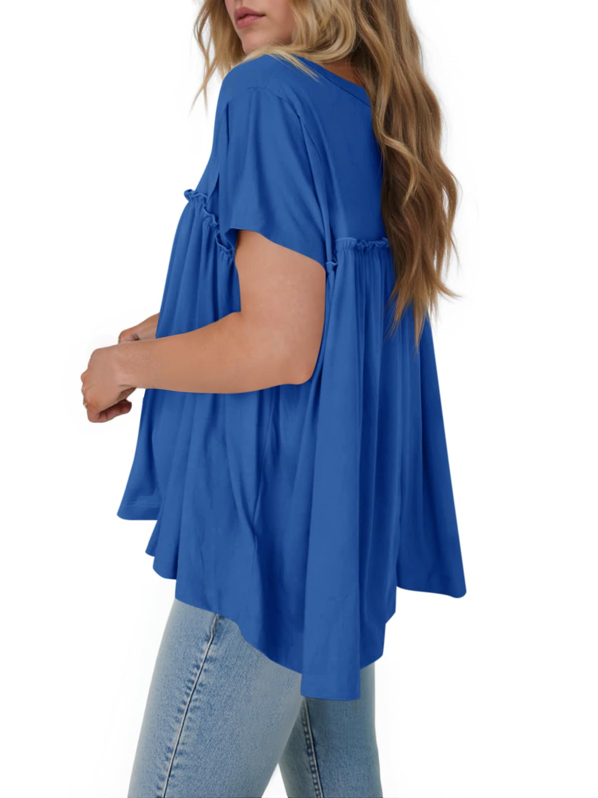 Cicy Bell Babydoll estivo da donna top plissettato manica corta girocollo camicetta peplo casual vestibilità ampia t-shirt