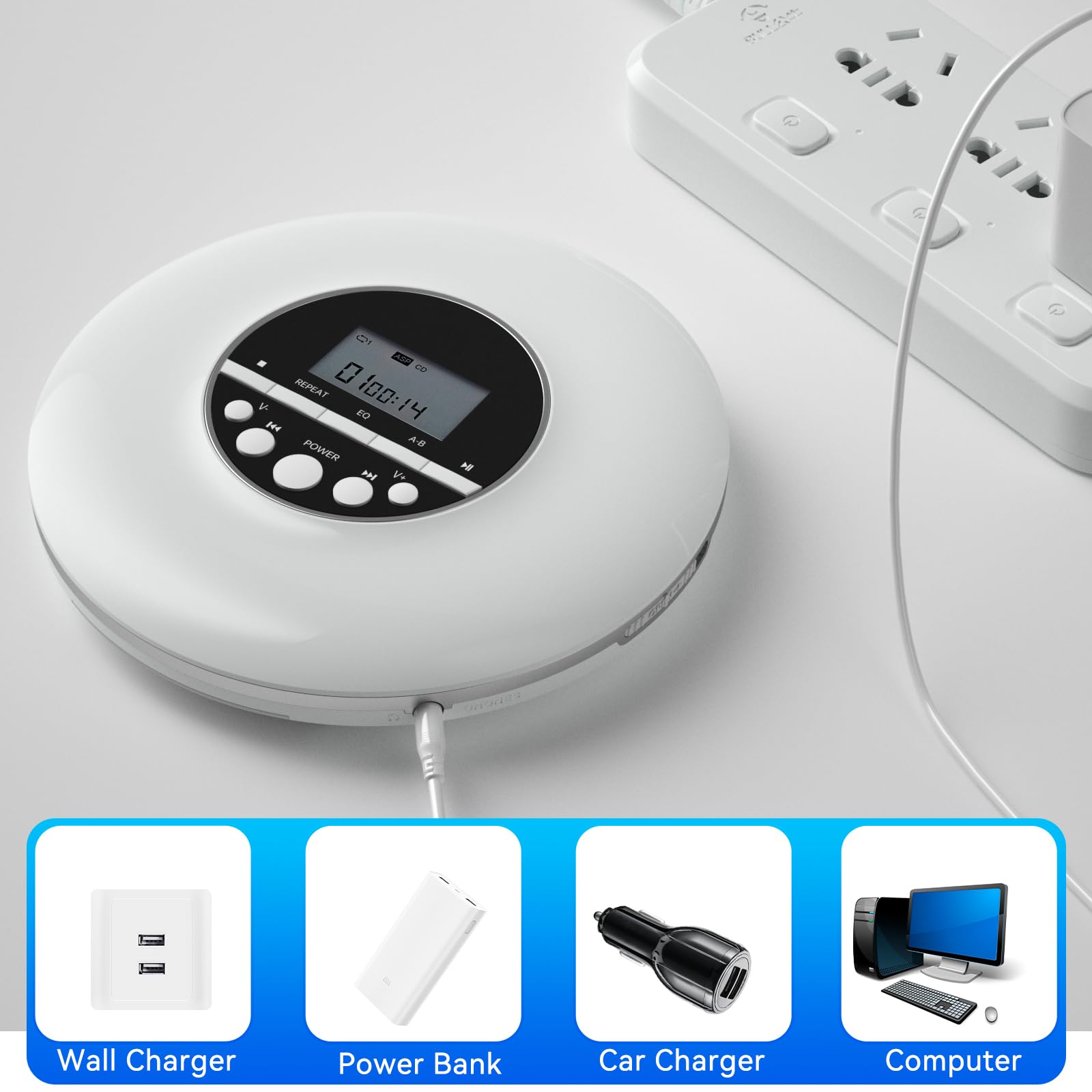 Lettore CD Portatile con Cuffie HiFi Discman Classico Display LCD e Cavo AUX