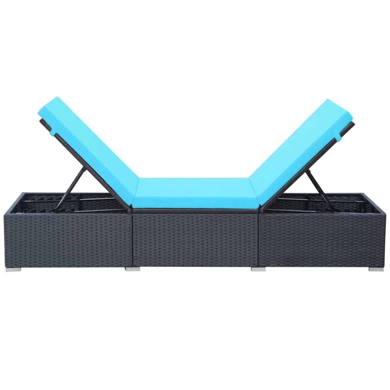 Gecheer Tumbona de Ratan Sintético Negro y Azul - 195x60x31 cm, Acolchada, Resistente al Agua, Ajustable, Fácil de Montar Modelo YHSLRZJ-44406ES