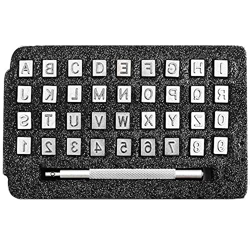 Leather Letter and Number Stamps Punch Set - 36Pcs 6mm Leathercraft Metal Capital Alphabet Stamping Punching Tools with Handle for DIY Leather Craft Marking Leather Letter and Number Stamps Punch Set - 36Pcs 6mm Leathercraft Metal Capital Alphabet Stamping Punching Tools with Handle for DIY Leather Craft Marking