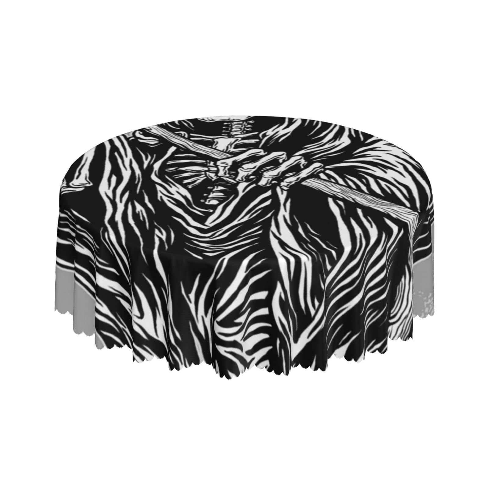 Lsjuee Dark Grim Reaper Gray Round Tablecloth 60 Inch Printed Washable Tablecloth for Dining Party Holiday Fall Home Decorative