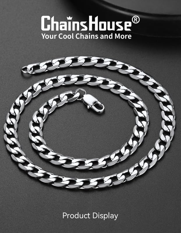 ChainsHouse Stainless Steel Cuban Link Chain Necklace for Men Women, Black/14K Gold Plated Flat Cuban Chain, 4mm/6mm/9mm/13mm Width Hip Hop Jewelry Mens Cuban Chain, 14"-30" Length-with Gift Box - Image 3