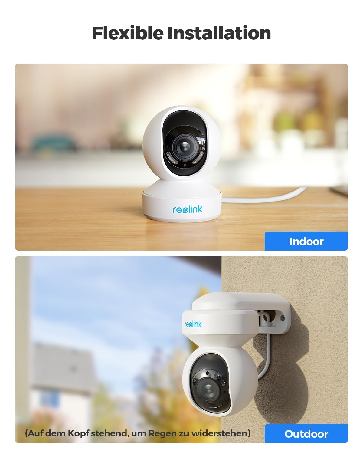 Reolink 4K PTZ PoE Überwachungskamera Aussen, 3X Optischem Zoom, Kamera Outdoor mit Personen-/Fahrzeug-/Tiererkennung, Automatischer Verfolgung, Zwei-Wege-Audio, Farbnachtsicht, E1 Outdoor PoE