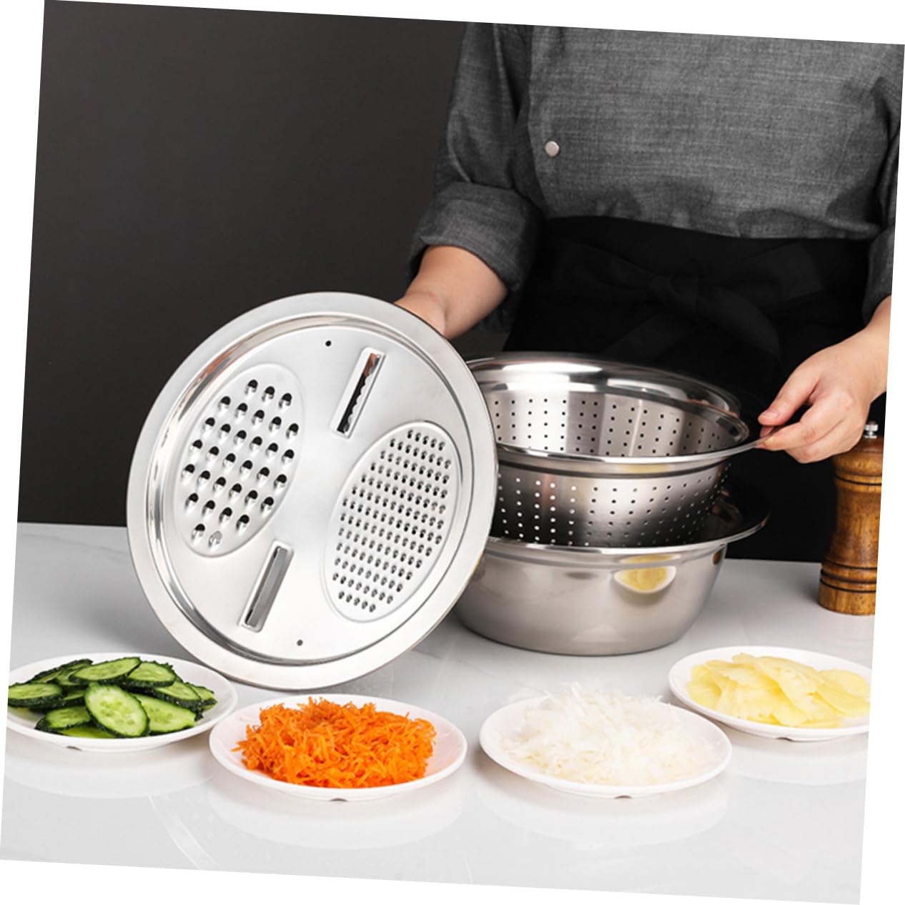 Ciieeo Trimmer Multiuso Bacinella in Acciaio Inox Resistente Grattugia da Cucina Bacinella per Cucinare Utensili per Preparazione Cibi