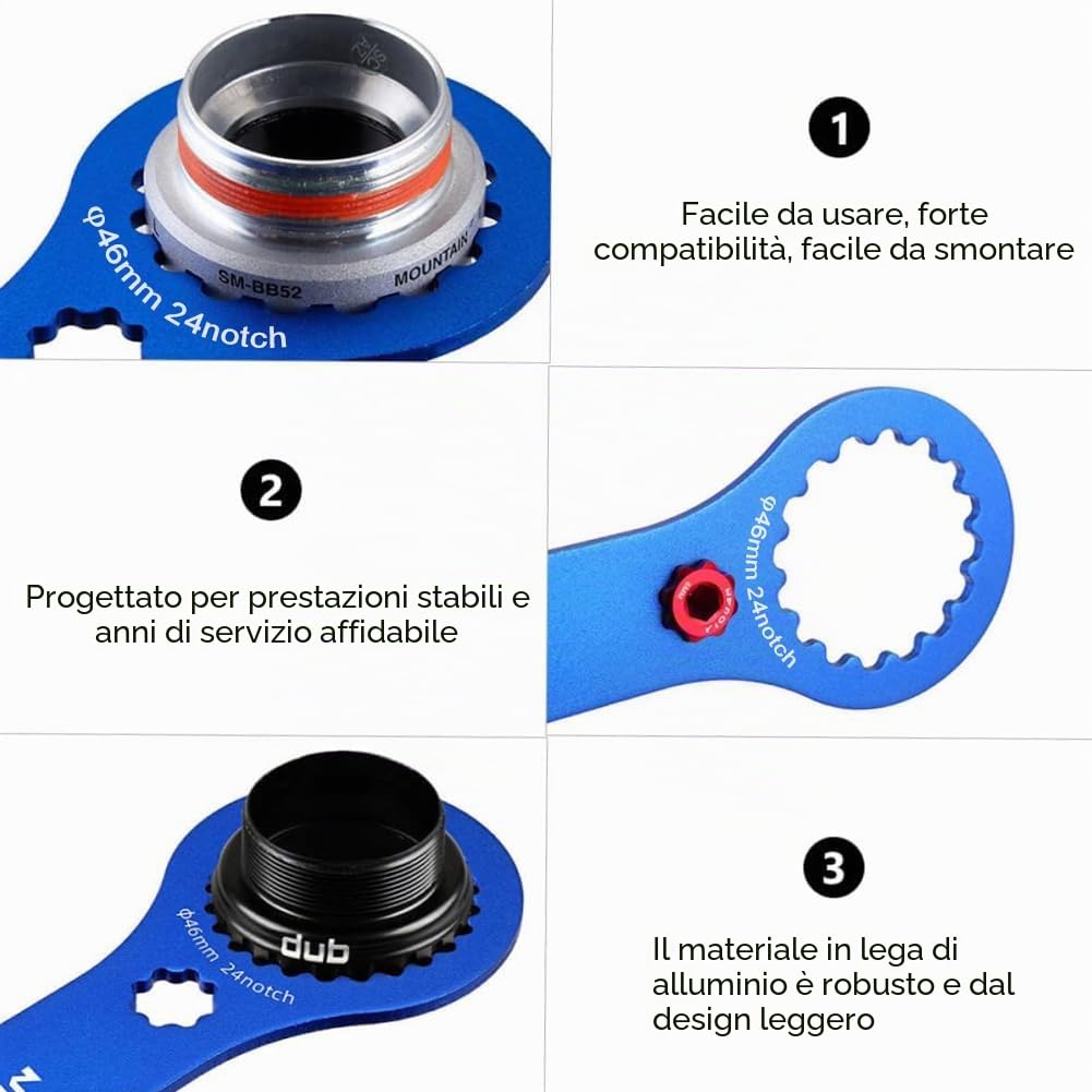 Attrezzo per Bicicletta Centerlock,Chiave per Guarnitura Mountain Bike,per Bicicletta Acciaio,Alluminio BB Chiave Strumento,per Movimento Centrale (Blu-B)