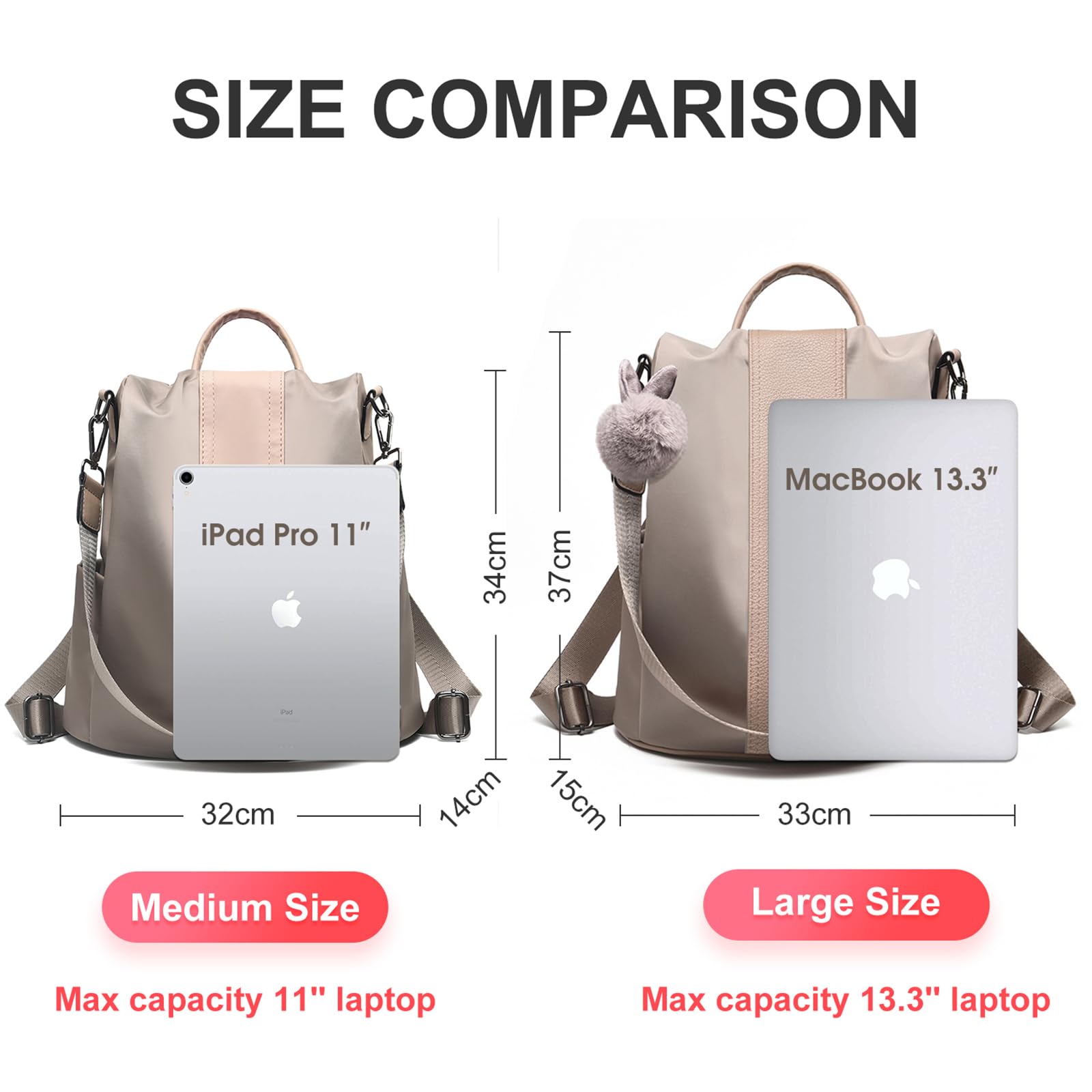 Charmore Zaino da Donna Antifurto Borse Nylon impermeabile Daypack Spalla per Viaggio Lavoro Scuola