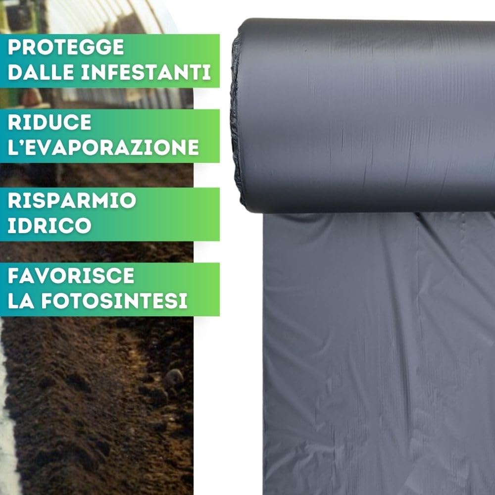 DI GIULIO SRL Telo Pacciamatura Biodegradabile Non Forato Larghezza 1 mt Lunghezza 1000 mt | Copertura Terreno Antierbacce Ecologico | Pacciamante compostabile per Orto e Giardino