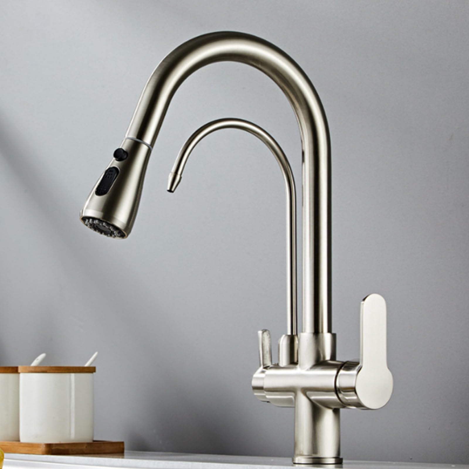 Csxsxauo Spazzolato Vintage Kitchen Faucet With Pull-Down Sprayer And Swan Neck Design, Durable For Sink Upgrades
