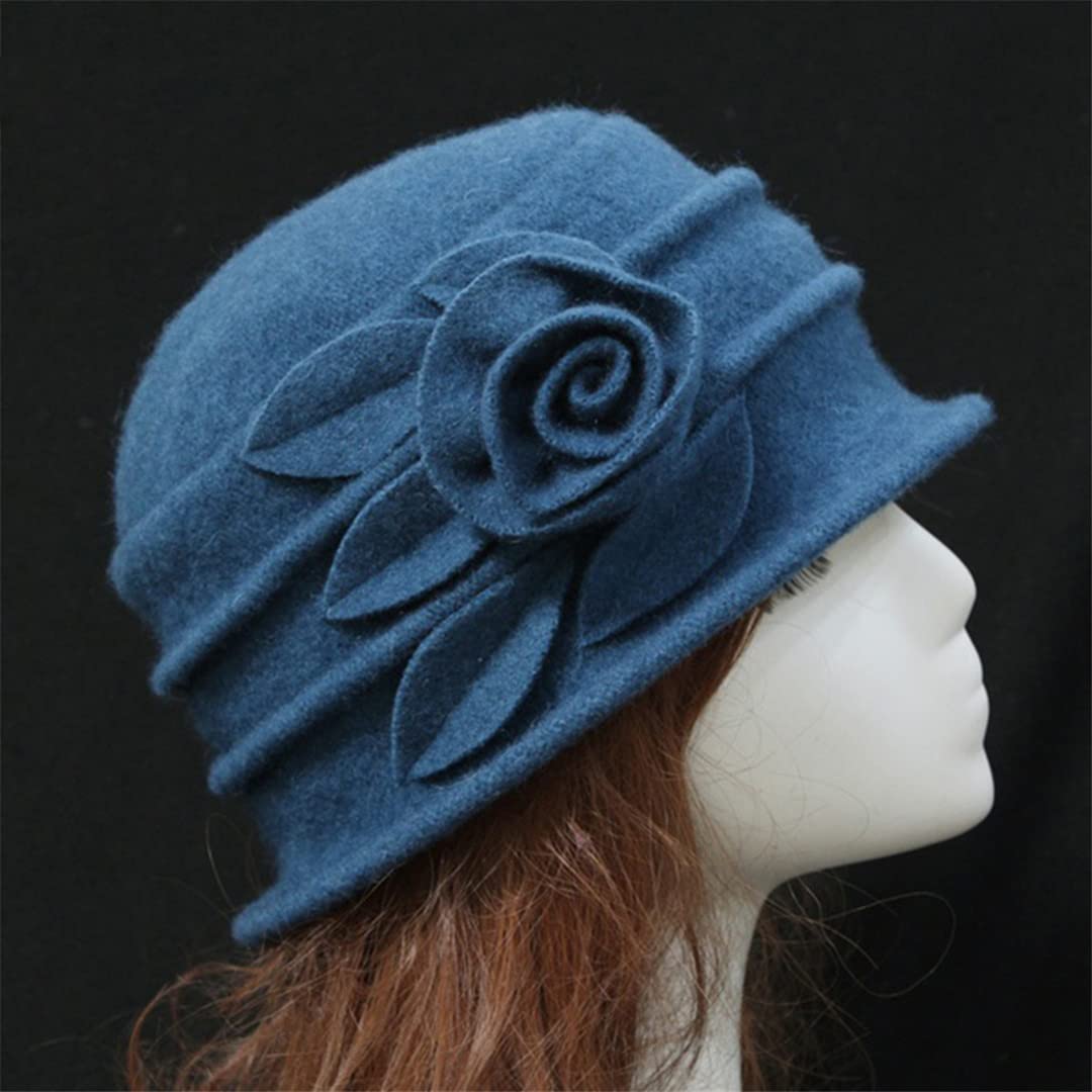 Lmtossey Chapeau Flapper en Laine pour Femmes Lady Bucket Winter Flower Cap