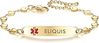 Vista 24 de mnmoom Pulseras de alerta médica para mujer, pulseras de identificación médica de corazón de acero inoxidable con grabado gratuito