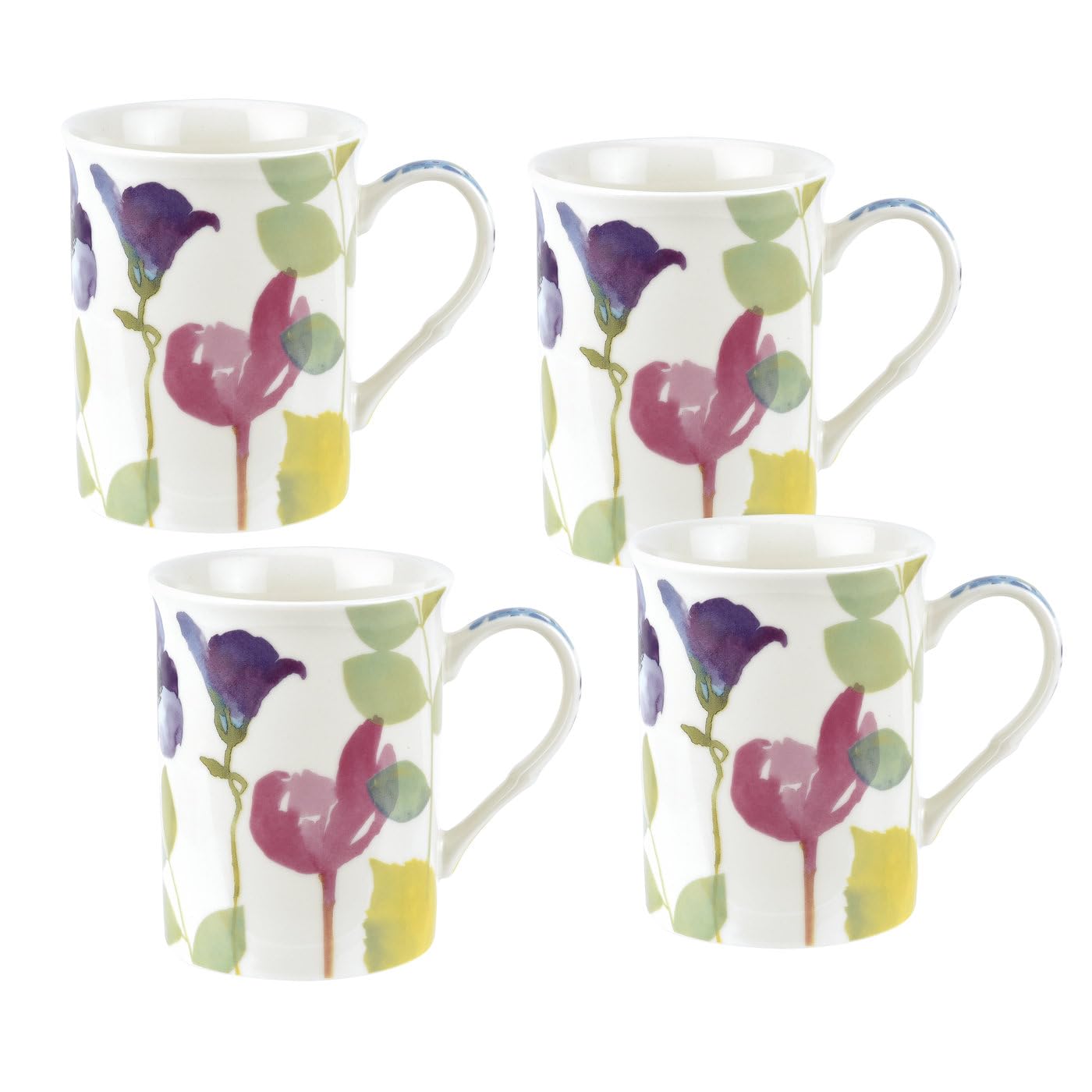 Portmeirion Pink, Blue, Purple Water Garden Set Of 4 Mugs