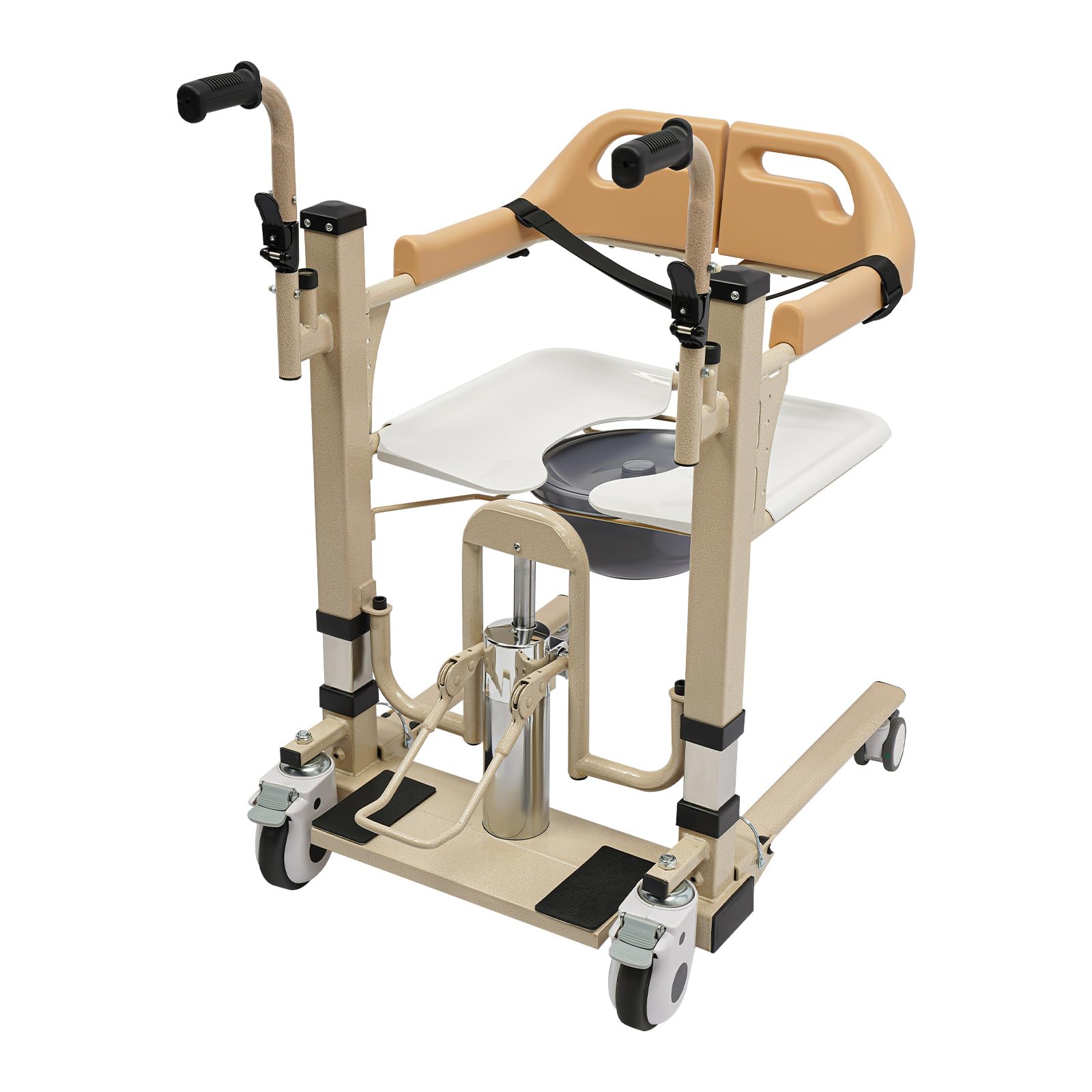 Elevador hidráulico para pacientes de 200 kg, ángulo de apertura de 180°, altura del asiento de 73 x 55 cm, superficie de base
