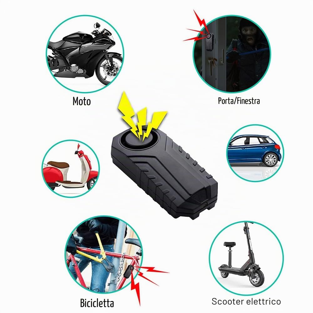 Mengshen Confezione da 3 allarmi antifurto antifurto per moto, scooter, rimorchio, bicicletta, finestra, auto, scooter elettrico, impermeabile IP65, 113 dB forte