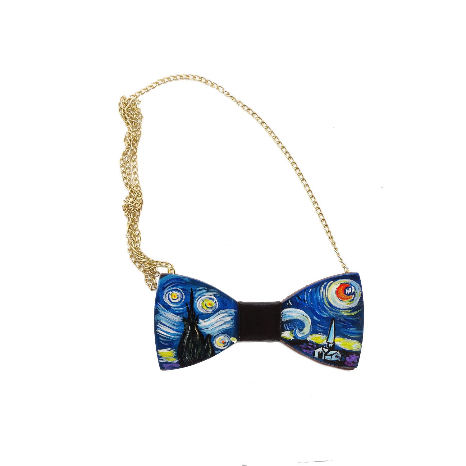 Collar con colgante pintado a mano – La noche estrellada, cuadro famoso – Collar con colgante pintado a mano, medallón de madera pintado a mano, joya elegante en madera totalmente pintada