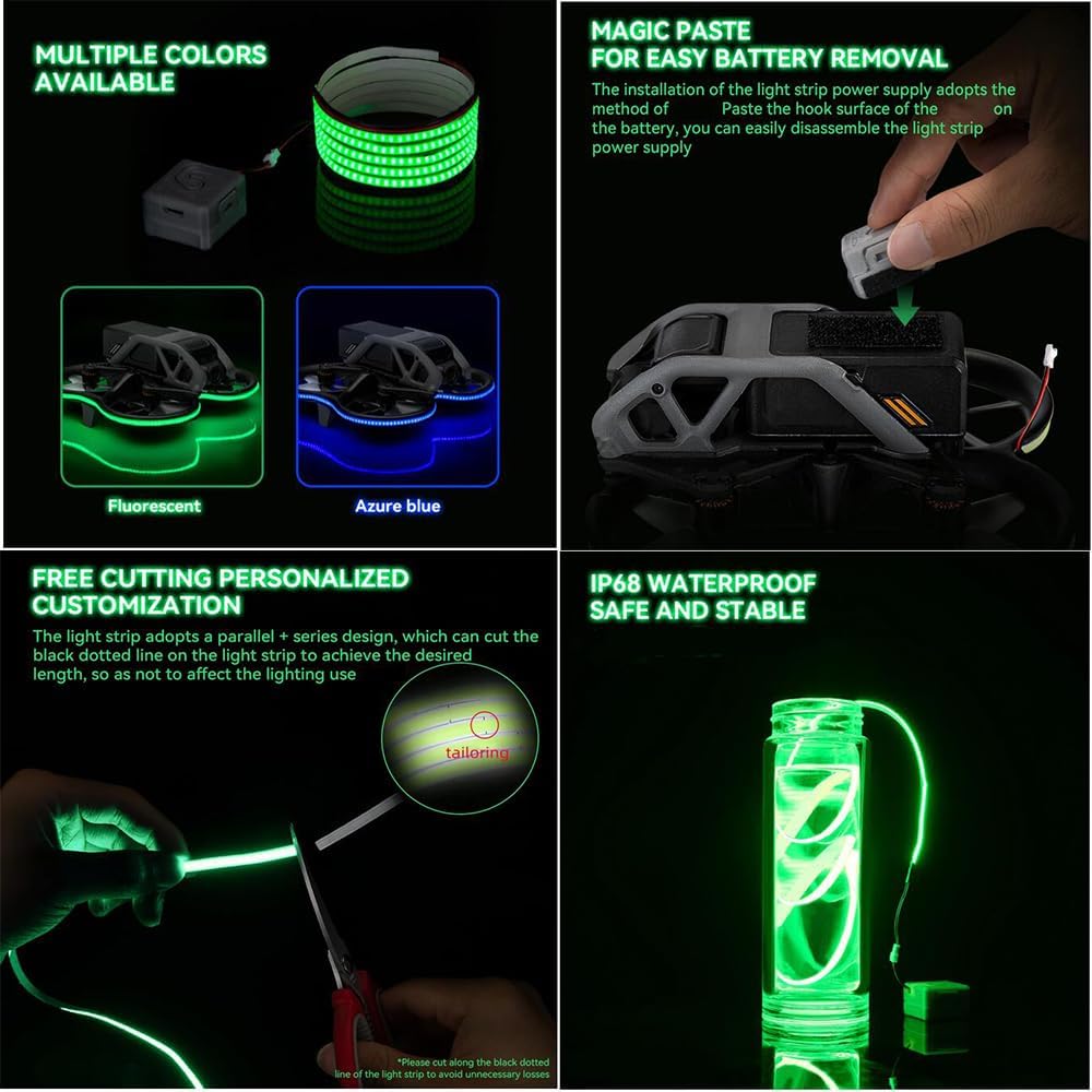 Coyktonty Drone Strip Light for DJI Avata 2 LED Night Flight Warning Adjustable lamp Belt Brightness (Fluorescent Color)