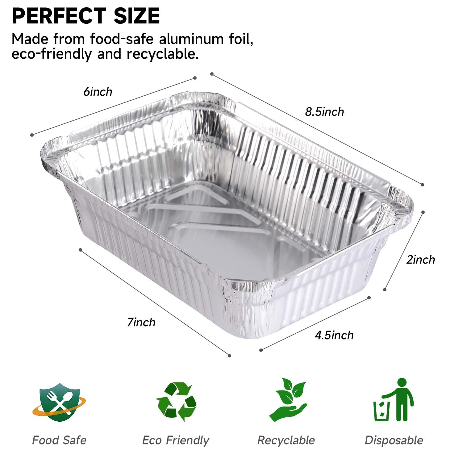 Sartenes de aluminio con tapas, paquete de 50 sartenes desechables de capacidad de 2.2 libras, sartenes de aluminio resistentes de 8.5 x 6 pulgadas con tapas para hornear pasteles, cocinar,