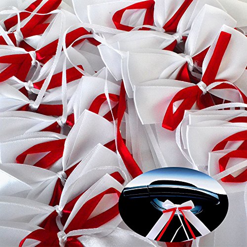 ebuybox 30 x Antennenschleifen Weiss & Rot Autoschmuck Autoschleifen Hochzeit Party