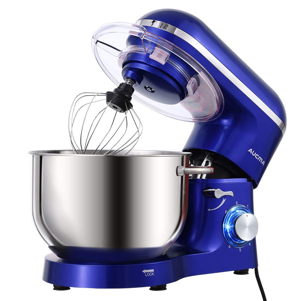 Aucma Stand Mixer,6.5-QT 660W 6-Speed Tilt-Head Food Mixer, Kitchen Electric Mixer with Dough Hook, Wire Whip & Beater (6.5QT, Royal Blue) (Renewed)