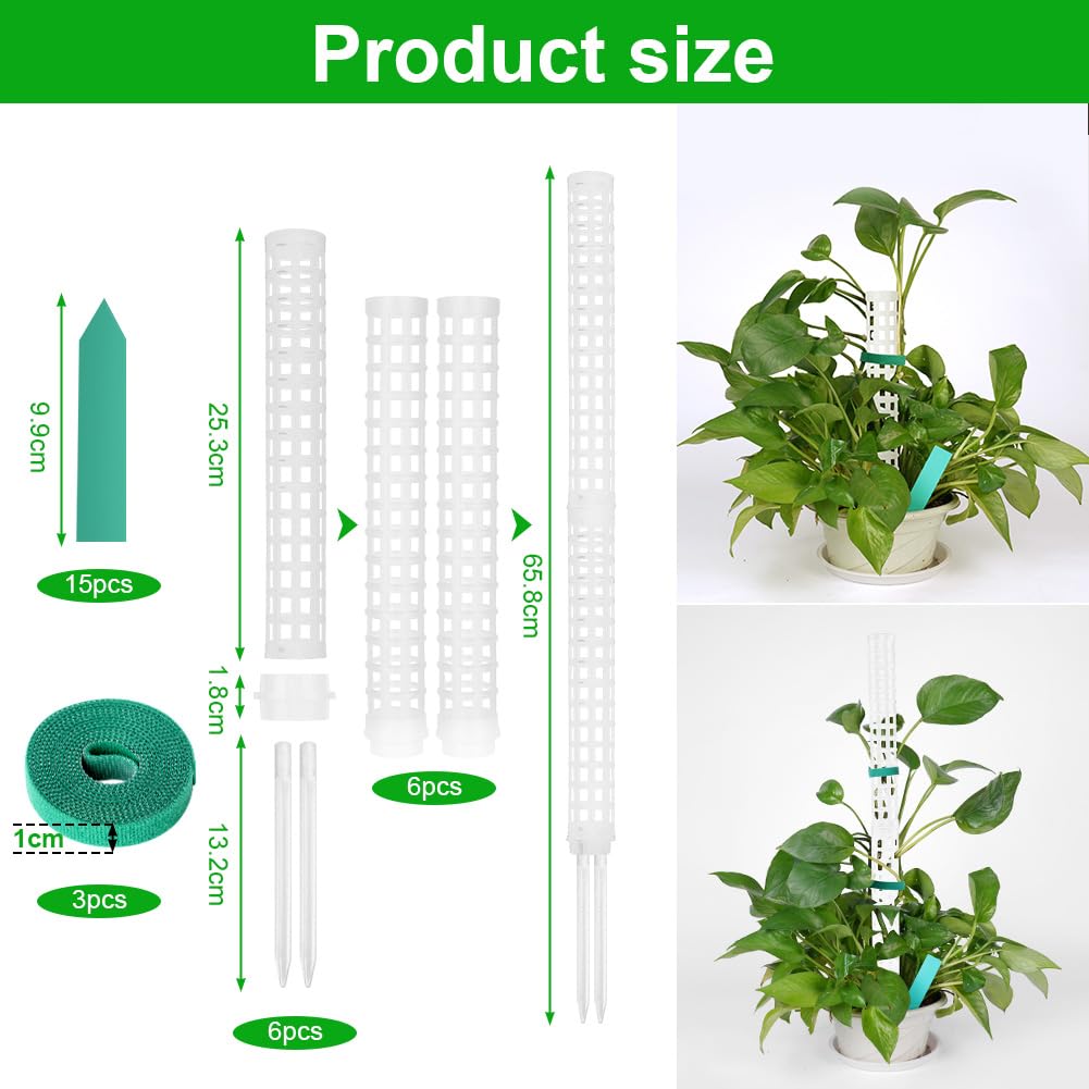 OFFCUP Plastic Moss Poles, 6x 25cm/ 50cm Monstera Plant Support for Climbing Plants Plant Poles with Cable Ties & Labels - Image 2
