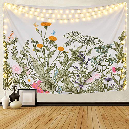 Alishomtll Colorful Floral Plants Tapestry Vintage Herbs Wild Flowers Wall Hanging Nature Scenery for Living Room Bedroom