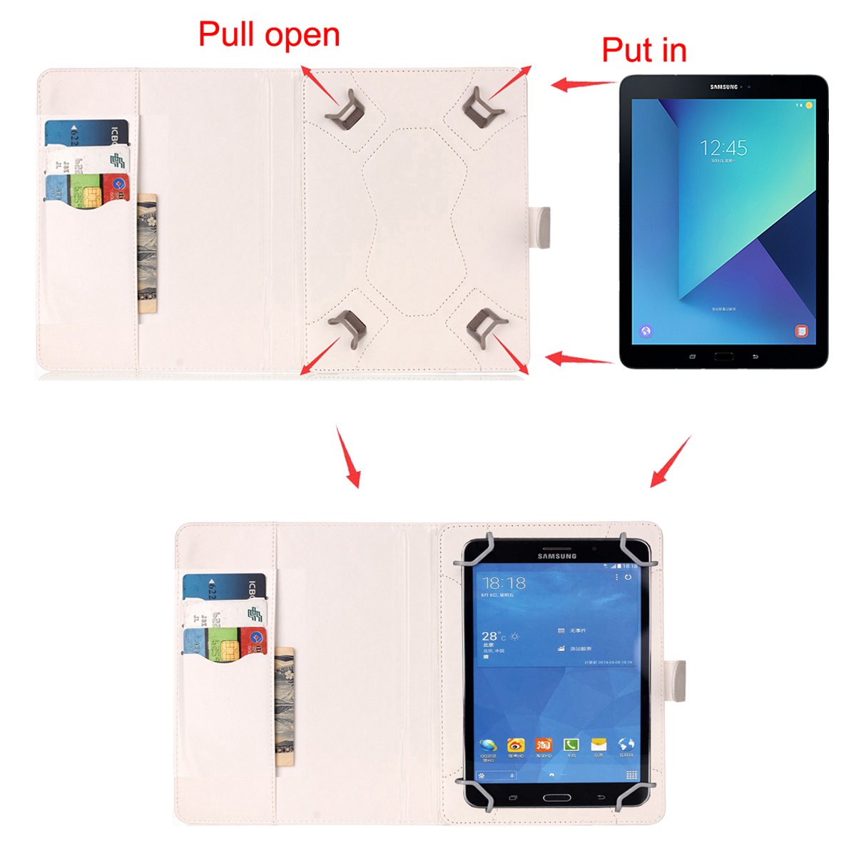 Funda universal de 10 pulgadas, cierre magnético de piel sintética [ranuras para tarjetas/dinero] Funda protectora para todas las tabletas universales de 10 pulgadas, Bling 2