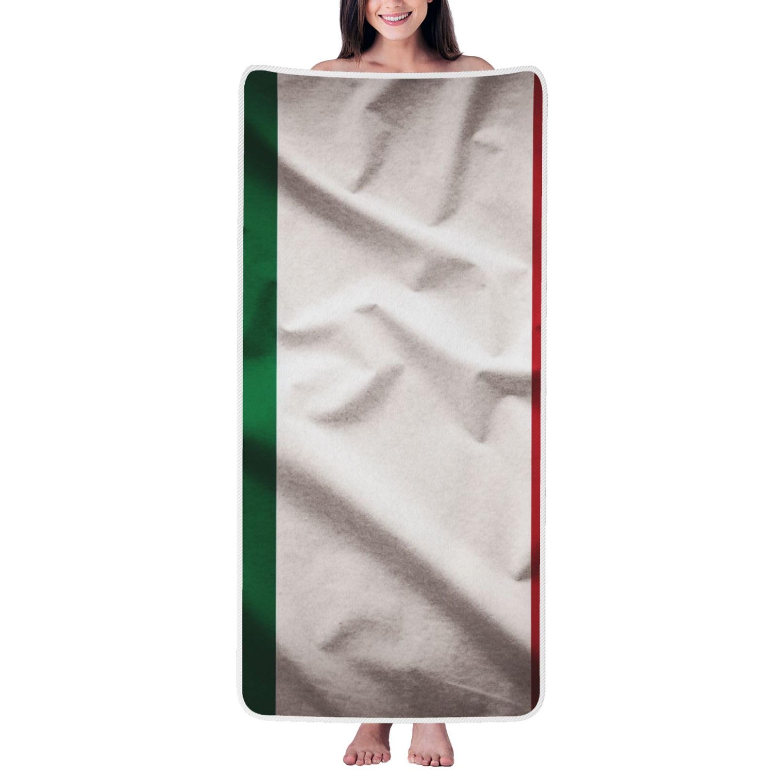 WPKJU Italy Flag Printed Bath Towel with White Edging - 27x55 in Soft Extra Absorbent Coral Velvet Shower Towels for Bathroom