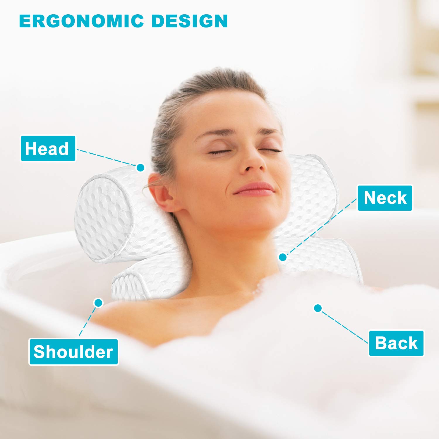 Idle Hippo Bath Pillow Spa Bathtub Pillow with 4D Air Mesh Luxury Bath Pillow with 7 Powerful Suction Cups Head, Back, Shoulder and Neck Support for Hot tub, Jacuzzi and All Bathtub : Beauty