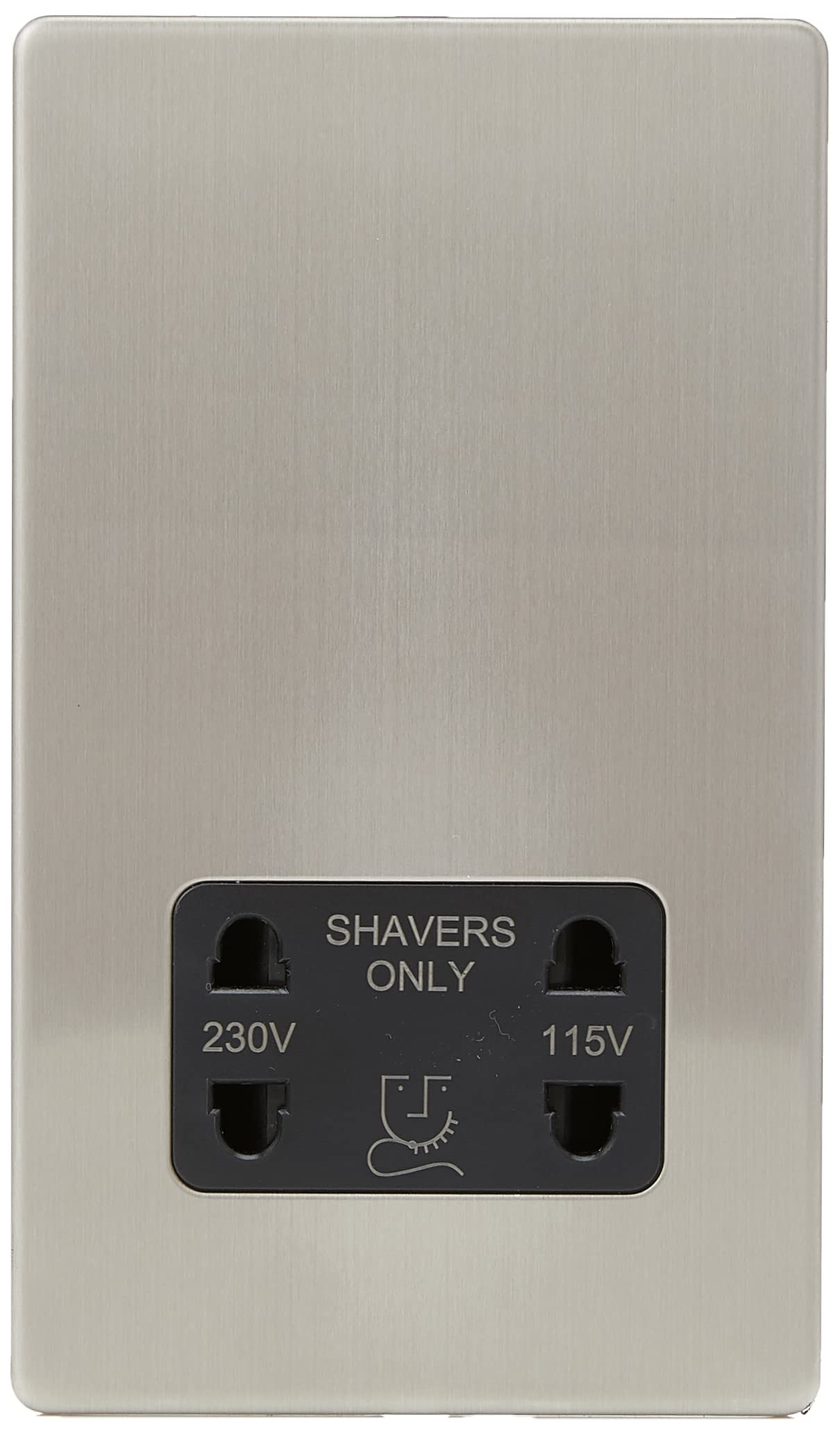 AET SLSHABL Screwless Satin Chrome Flat Shaver Socket Black Insert, 230 V