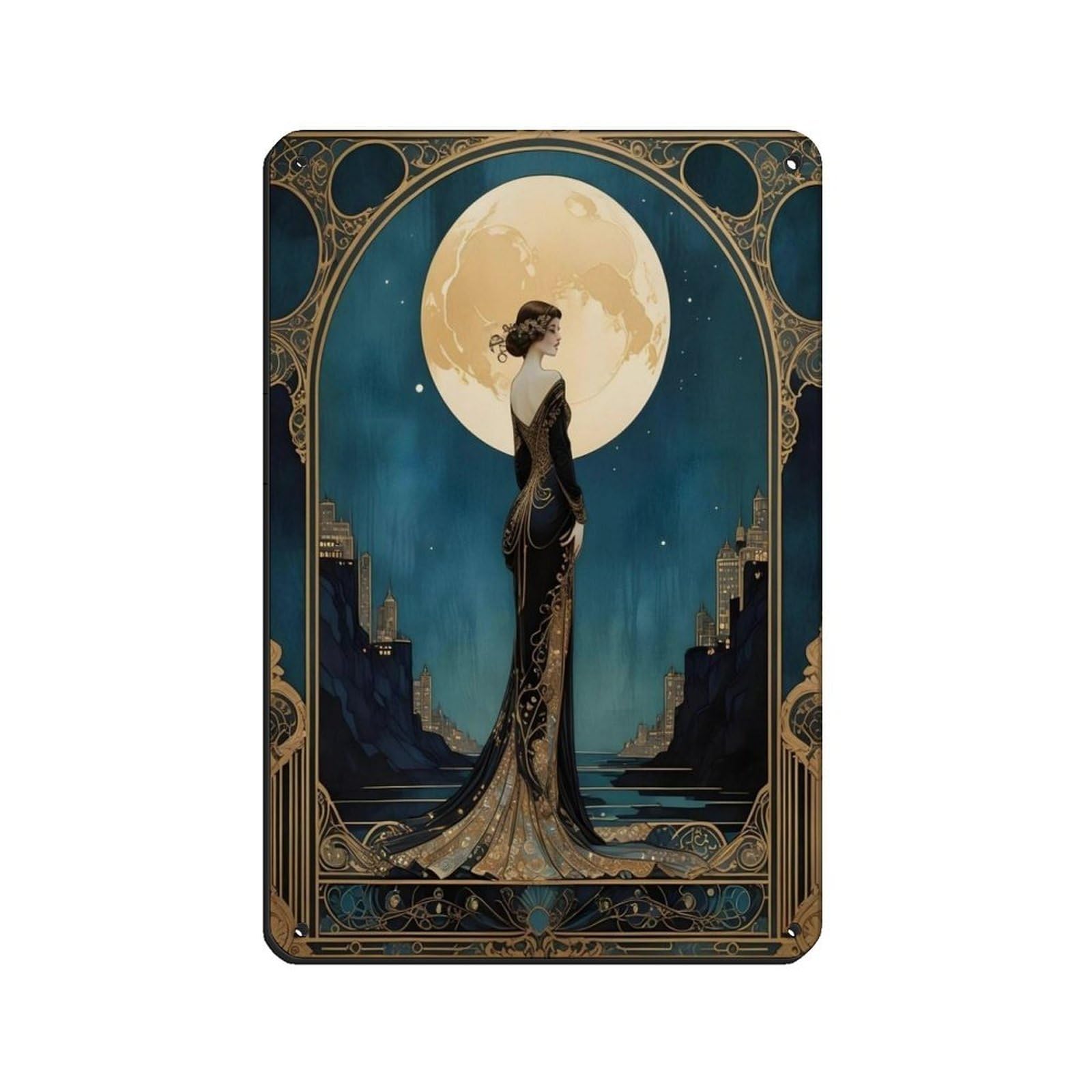 Art Deco Poster 20s Style Art Gift Retro Poster Metal Tin Sign Chic Art Retro Iron Painting Bar People Cave Cafe Family Garage Poster Wall Decoration 8x12inch(20x30cm)