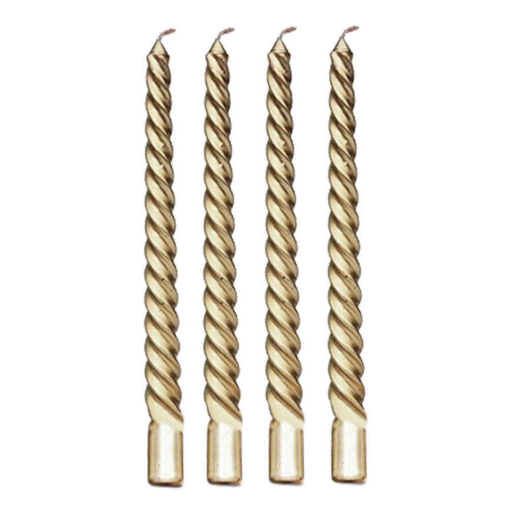 4Pcs Dinner Candle, 8 inch Assorted Colors Taper Twisted Spiral Long Candles for Dinner Dining Table Wedding Party Home Decor Candle Golden