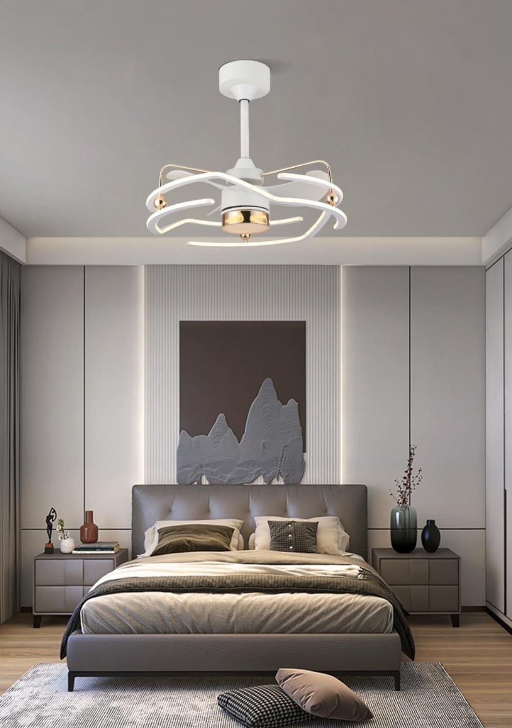 HXYSXHJUO Modern LED Ceiling Light with Fan Dimmable Lights Lighting Decoration Invisible Fans Quiet (Ø60 cm/23.6 in 25W) (Whi