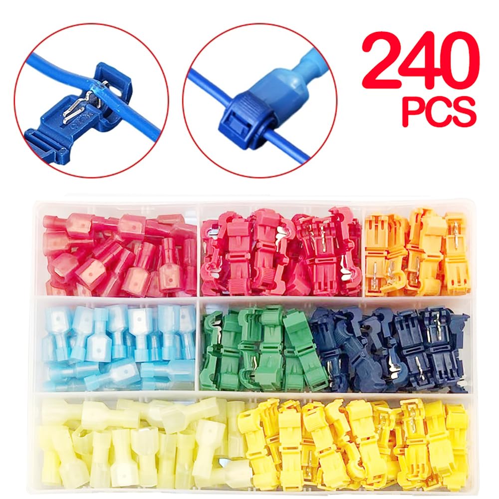 T-Tap Wire Connectors, Self-Stripping Quick Splice Electrical Wire Terminals, Insulated Male Quick Disconnect Spade Terminals(New 240pcs)